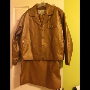 Two piece skirt leather suit